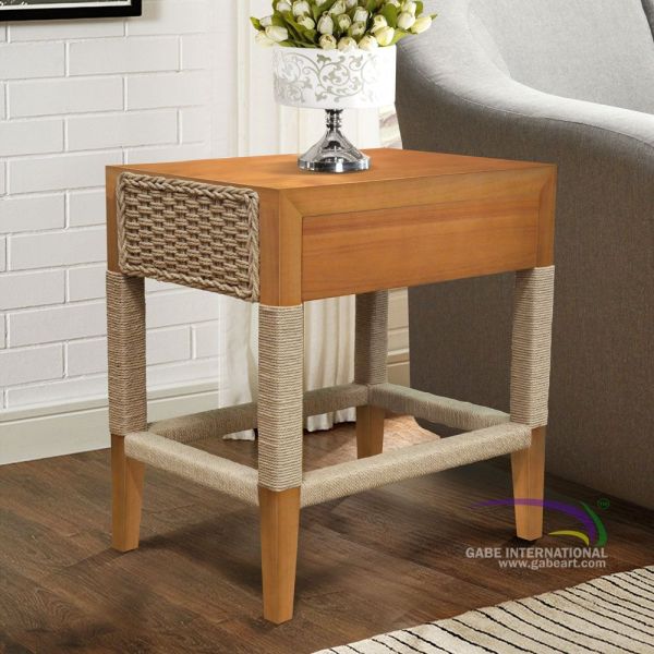 Solid Wood Nightstand - Rope Accent Legs