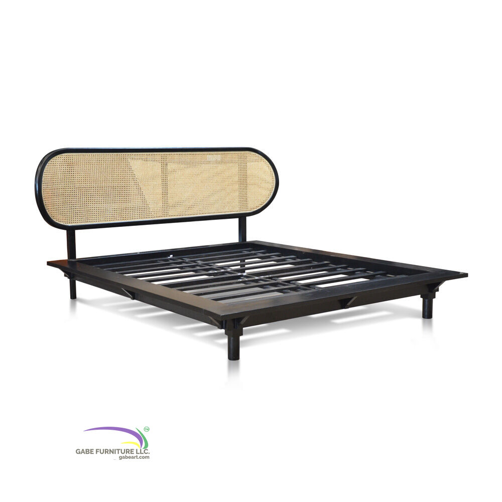 Bed Neonouveau Model B In Teak With Rattan - Queen - New Size C