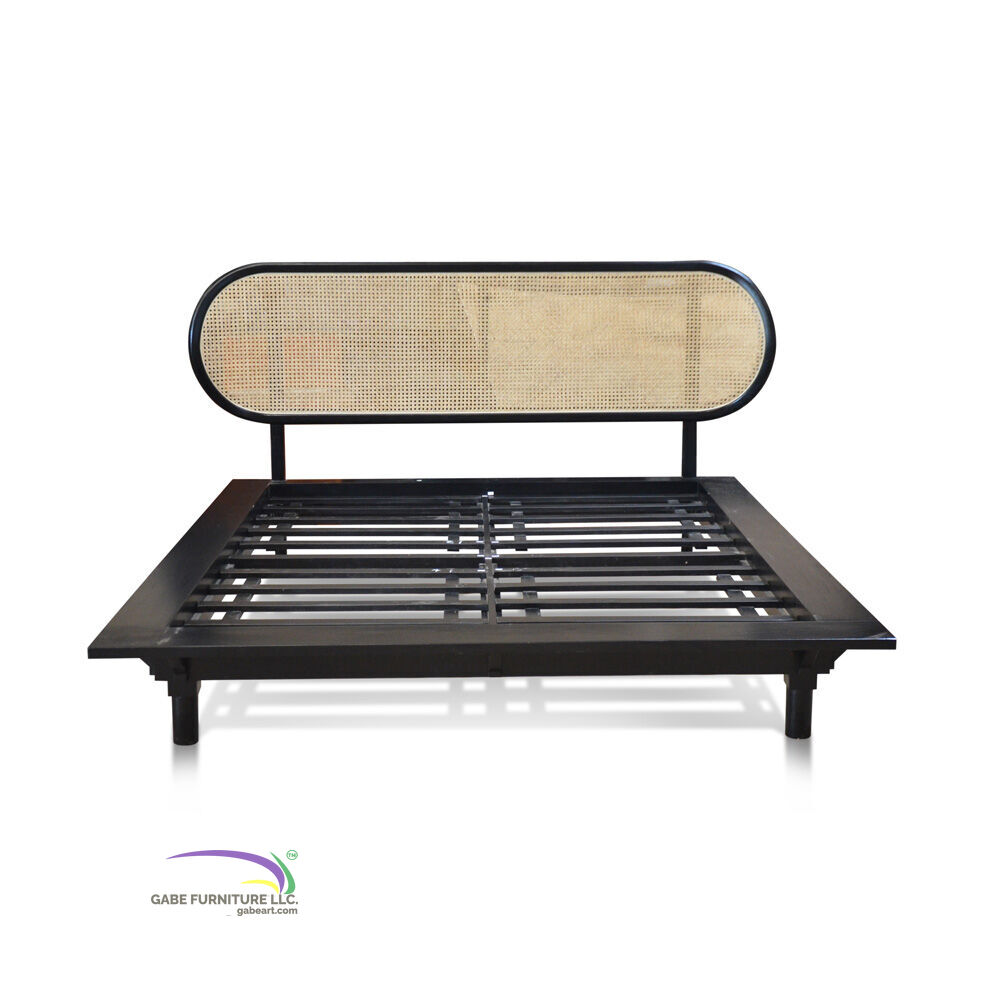 Bed Neonouveau Model B In Teak With Rattan - Queen - New Size D