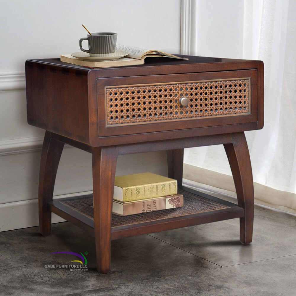Bedside Table Pacific With Rattan Drw