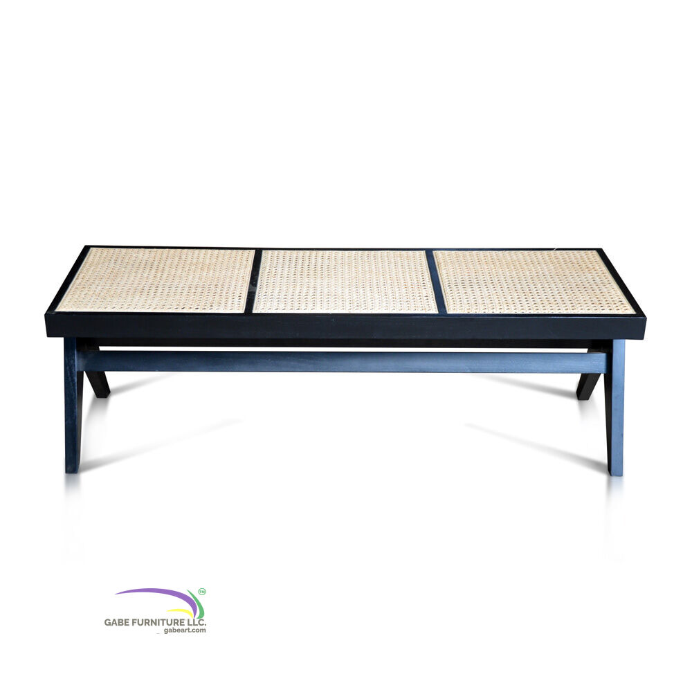 Bench Paris In Teak With Rattan - Black Colour