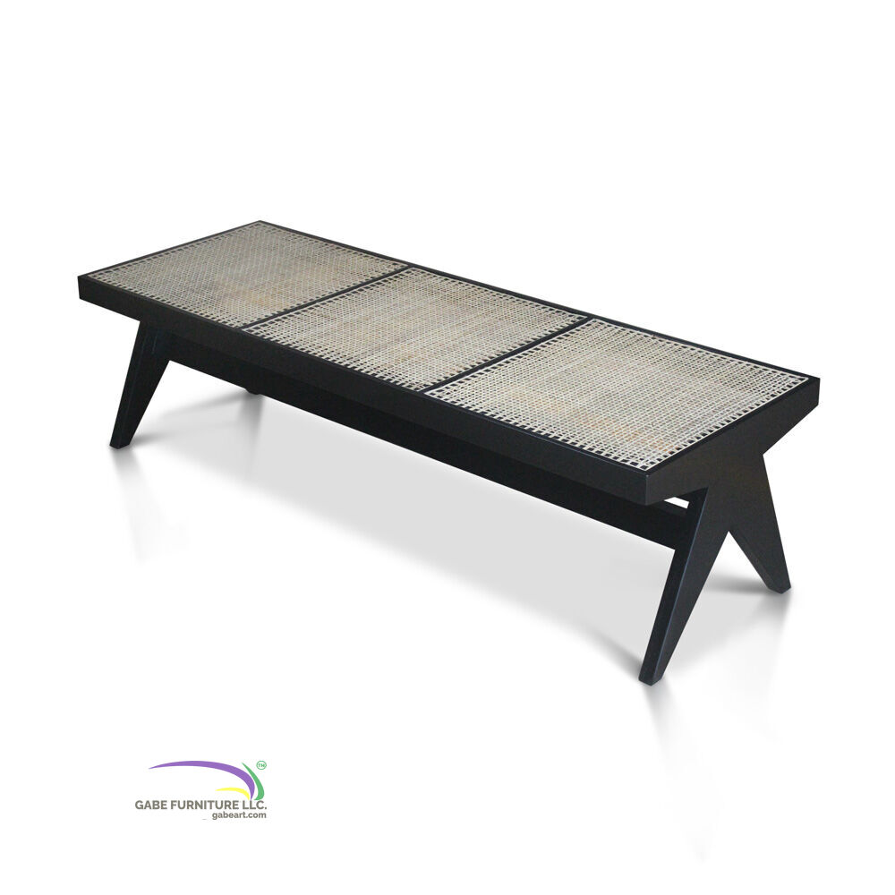 Bench Paris In Teak With Rattan - Black Colour