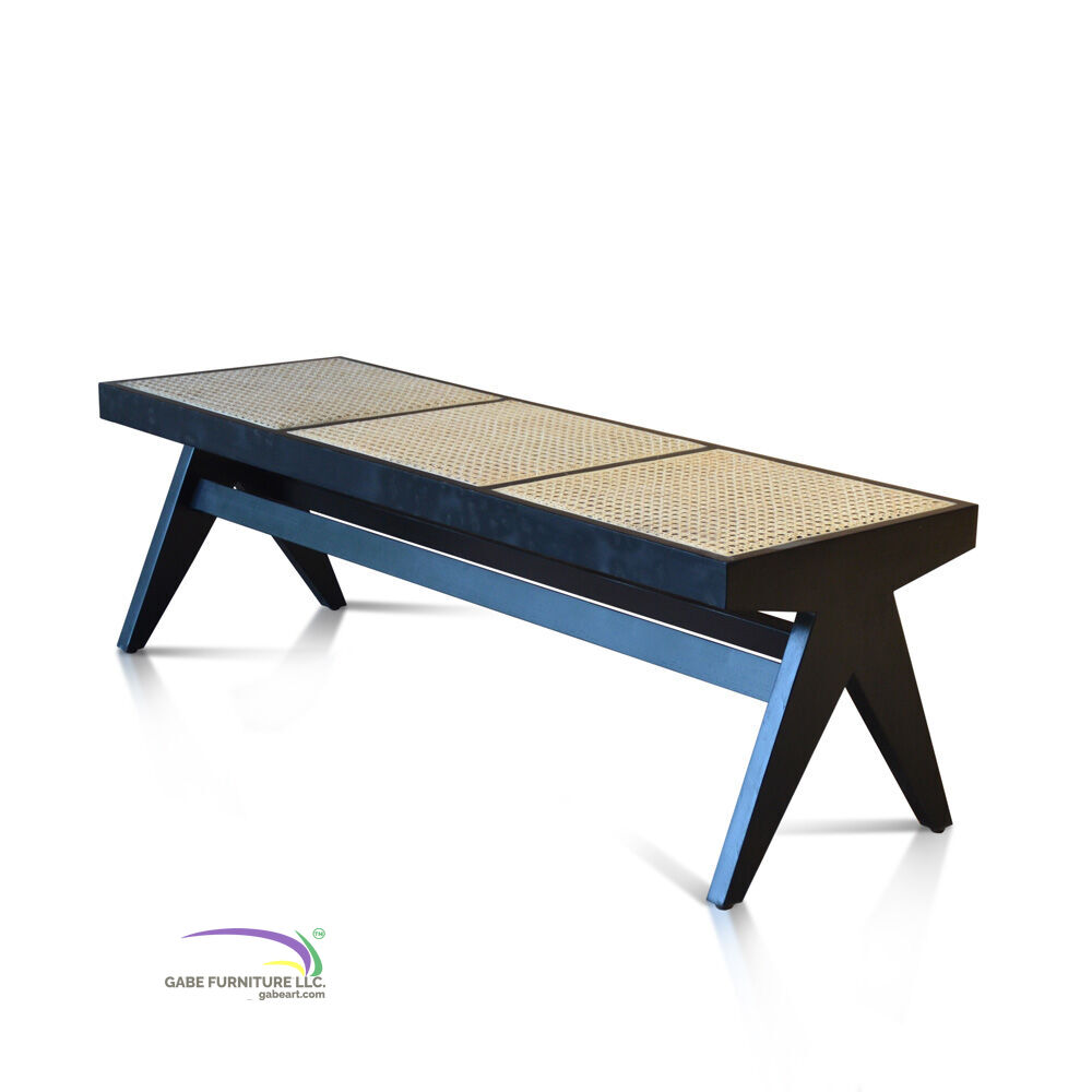 Bench Paris In Teak With Rattan - Black Colour
