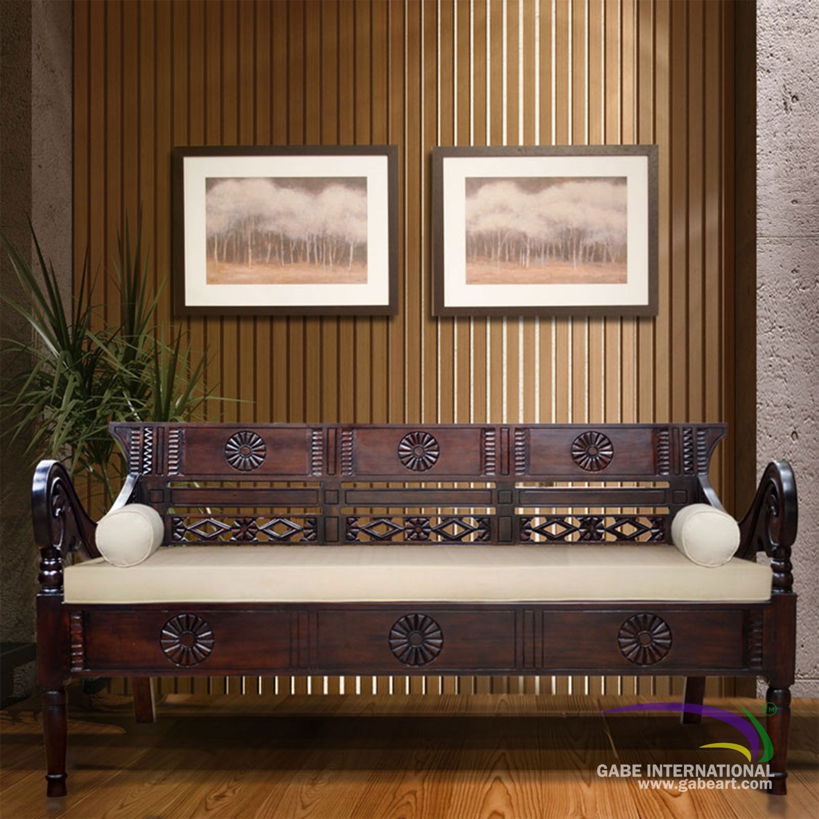 Guigame teak bench and cushion in livingroom