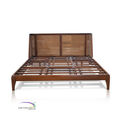 Bed Oblique Headboard In Teak Mattress Size 180x200 With Rattan Weaving A icon