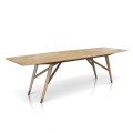 Dining Table Oval Top In Teak With Round Tapper Leg And Brass Support