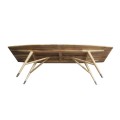 Dining Table Oval Top In Teak With Round Tapper Leg And Brass Support