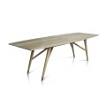 Dining Table Oval Top In Teak With Round Tapper Leg And Brass Support