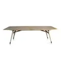 Rounded rectangular teak dining table front slanted t stretched detail icon