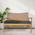 Seed Loveseat Woven Leather Back And Fabric Cushion Seat