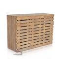 Shoe Storage Cabinet- Premium Teak Slats 3 Doors Wood grains Detail