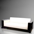 Teak sofa Iberia original design dark brown finish white fabric icon