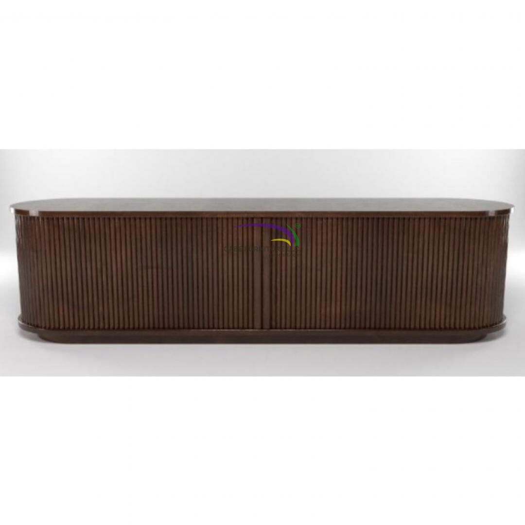Oval Tv Cabinet With Full Sliding Door - Black Color B
