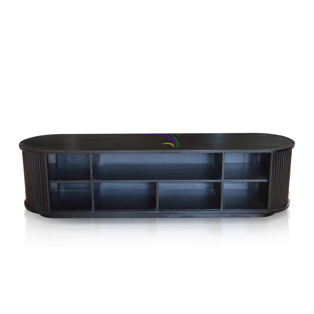 Oval Tv Cabinet With Full Sliding Door - Black Color A
