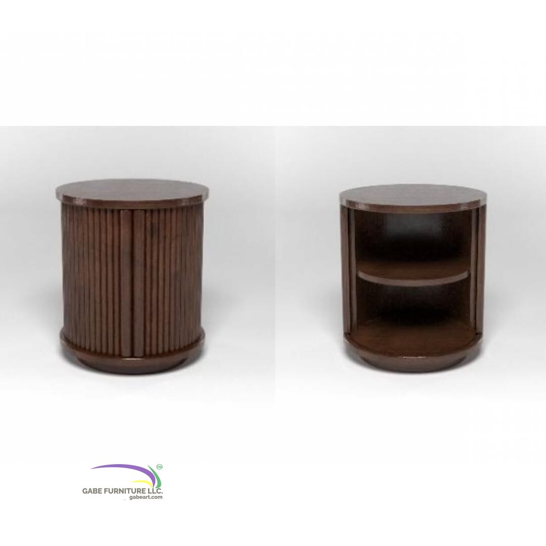Round Bedside With Sliding Door - Dark Brown B