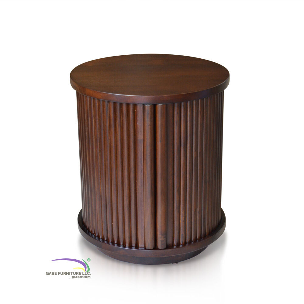 Round Bedside With Sliding Door - Dark Brown A
