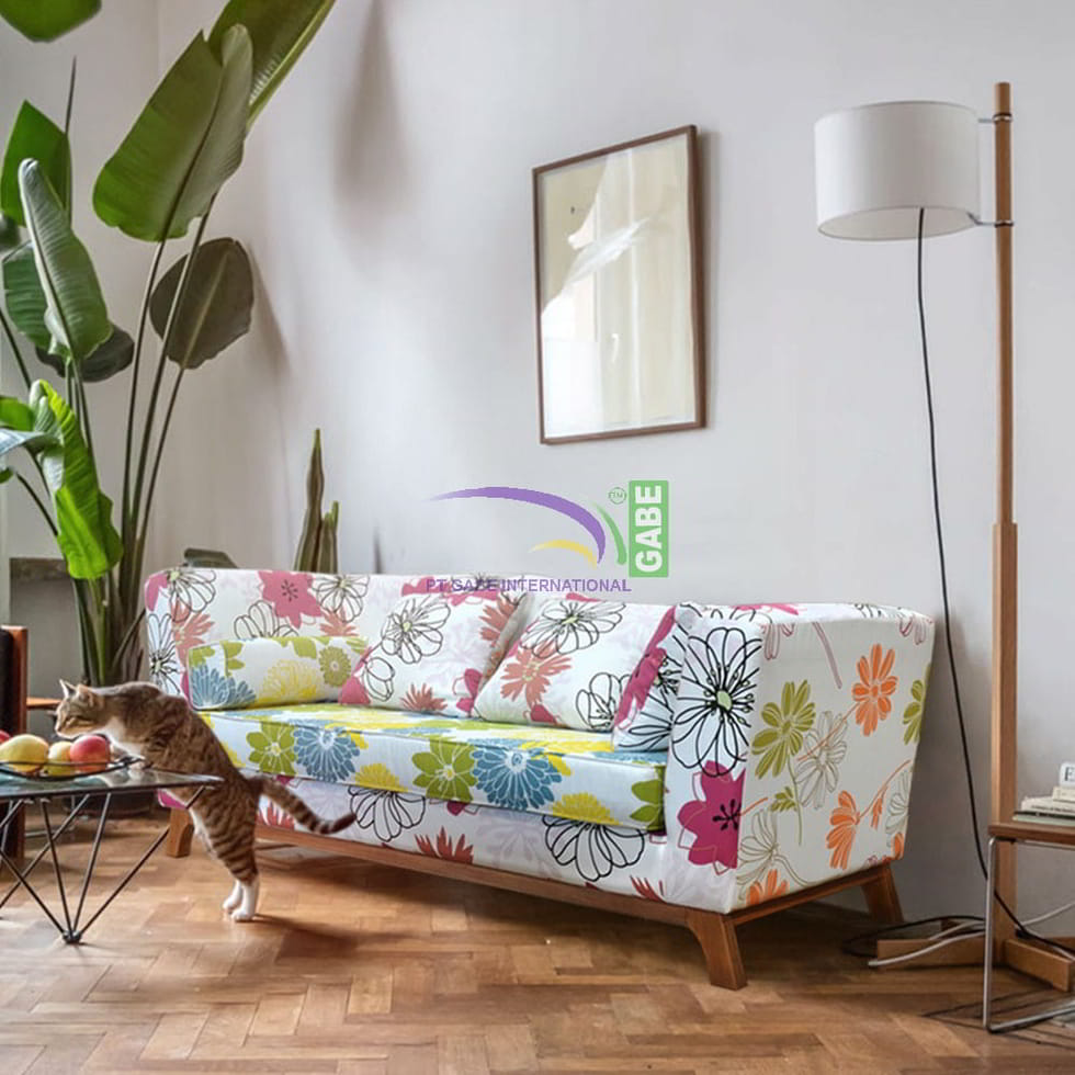 Teak sofa flower in teen lounge room