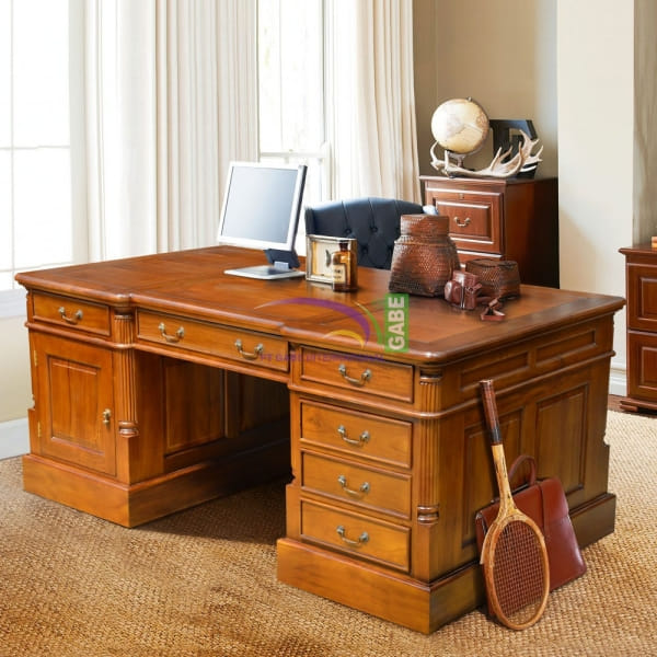 Classic Banker Desk Mahogany Wood
