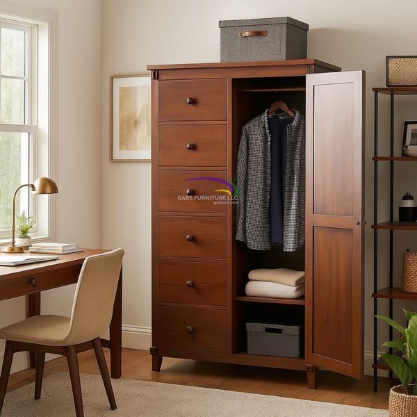 Classic Mahogany Wardrobe With Drawers & Hanging Storage