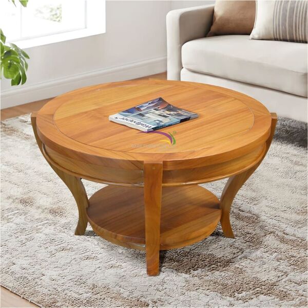 Coffee Table Round Sun - Walnut Wax