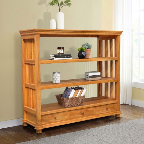 LAURENT Colonial-Style Solid Teak Wood Bookcase