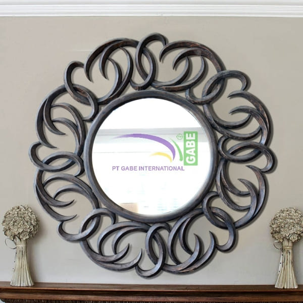 Mirror With Carving Frame Circle Antique