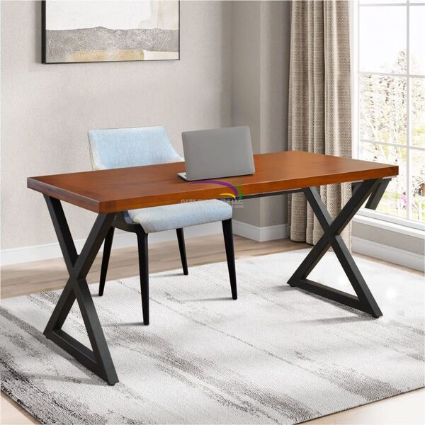 Modern Mahogany Writing Desk With Metal Legs