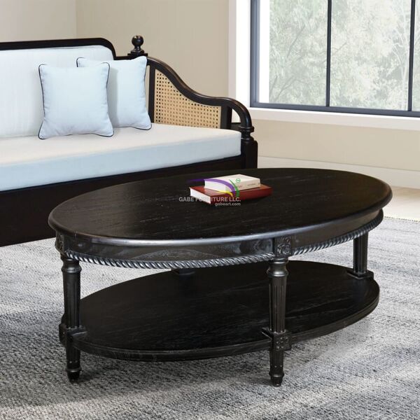 Oval Teak Wood Coffee Table With Carved Detailsffe Table