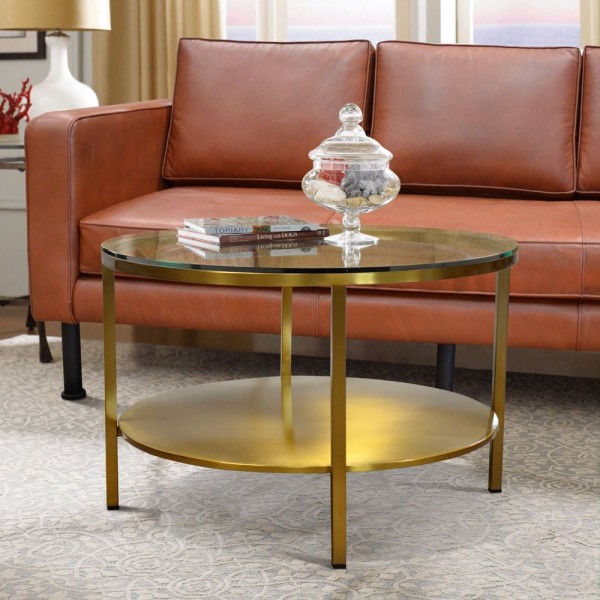 Rf.44 Round Coffee Table, Brass Frame And Glass Top