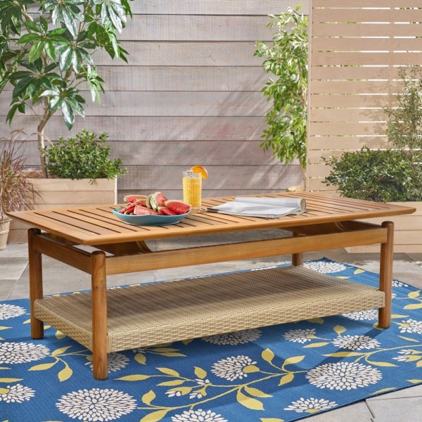 SEED COFFEE TABLE WITH SHELF WOVEN LEATHER 120X60