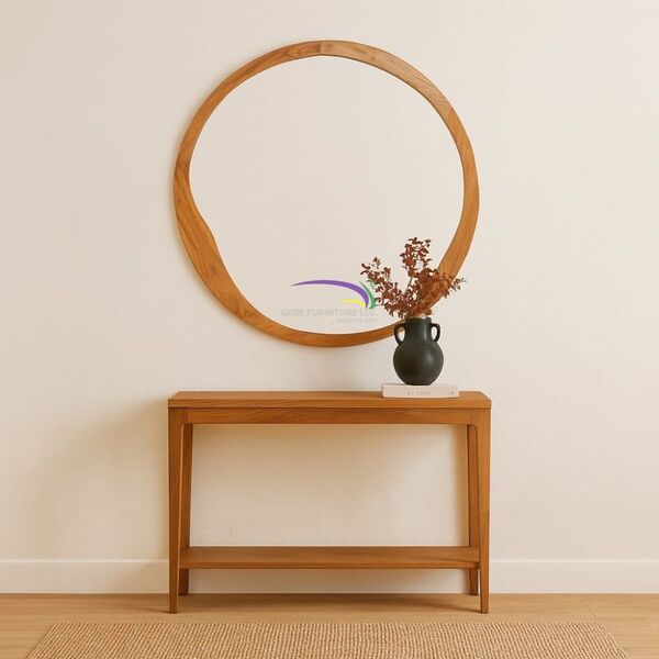 Solara Round Teak Mirror – Handcrafted Minimalist Elegance