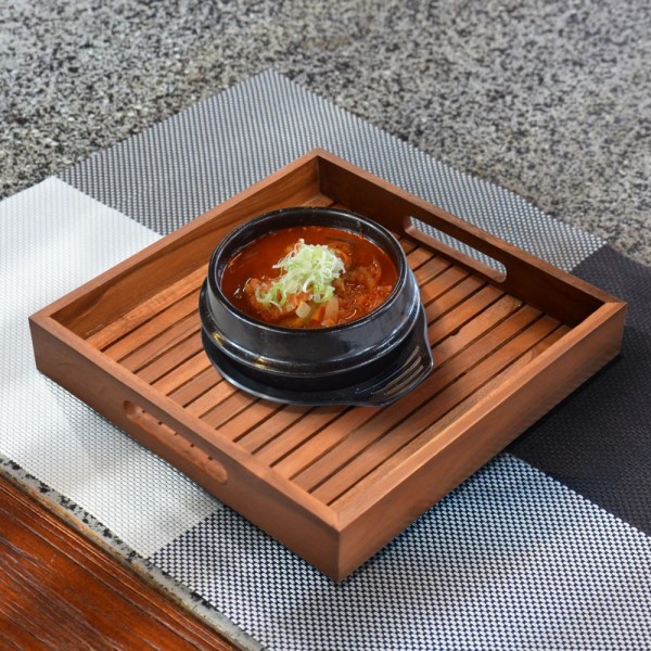 Square Slatted Teak Serving Tray