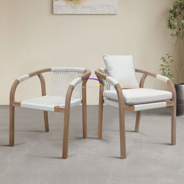 Teak Arm Chair With White Webbing Cord