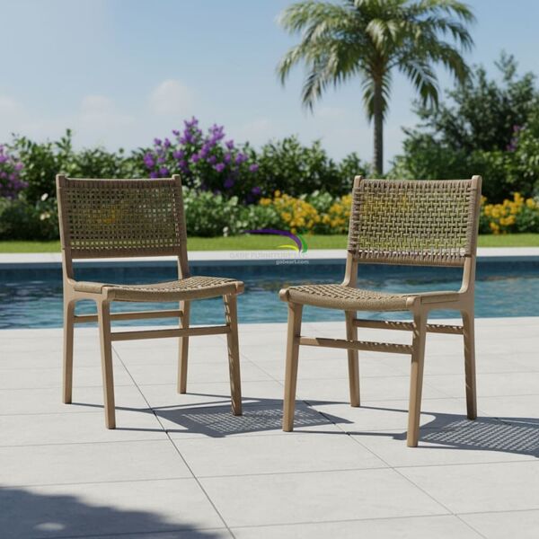 Teak Dining Chair With Cord Webbing