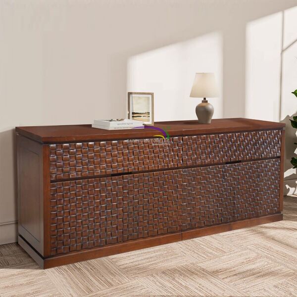 Teak Grid Pattern Buffet – 2 Drawer
