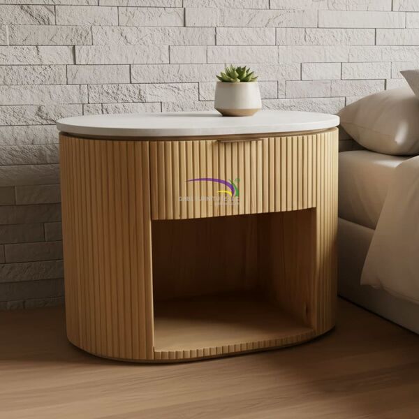 Travertine Curve Bedside Table
