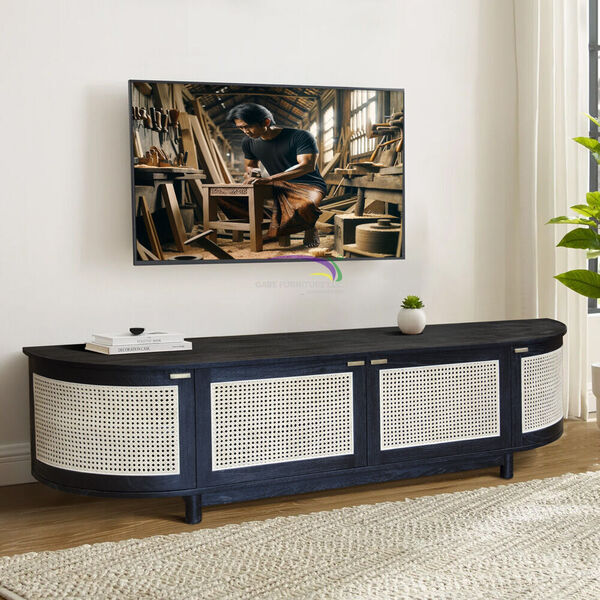 Ebony Curve Cane Tv Stand