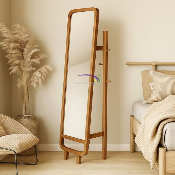 Viero Teak Standing Mirror With Hanger Rack